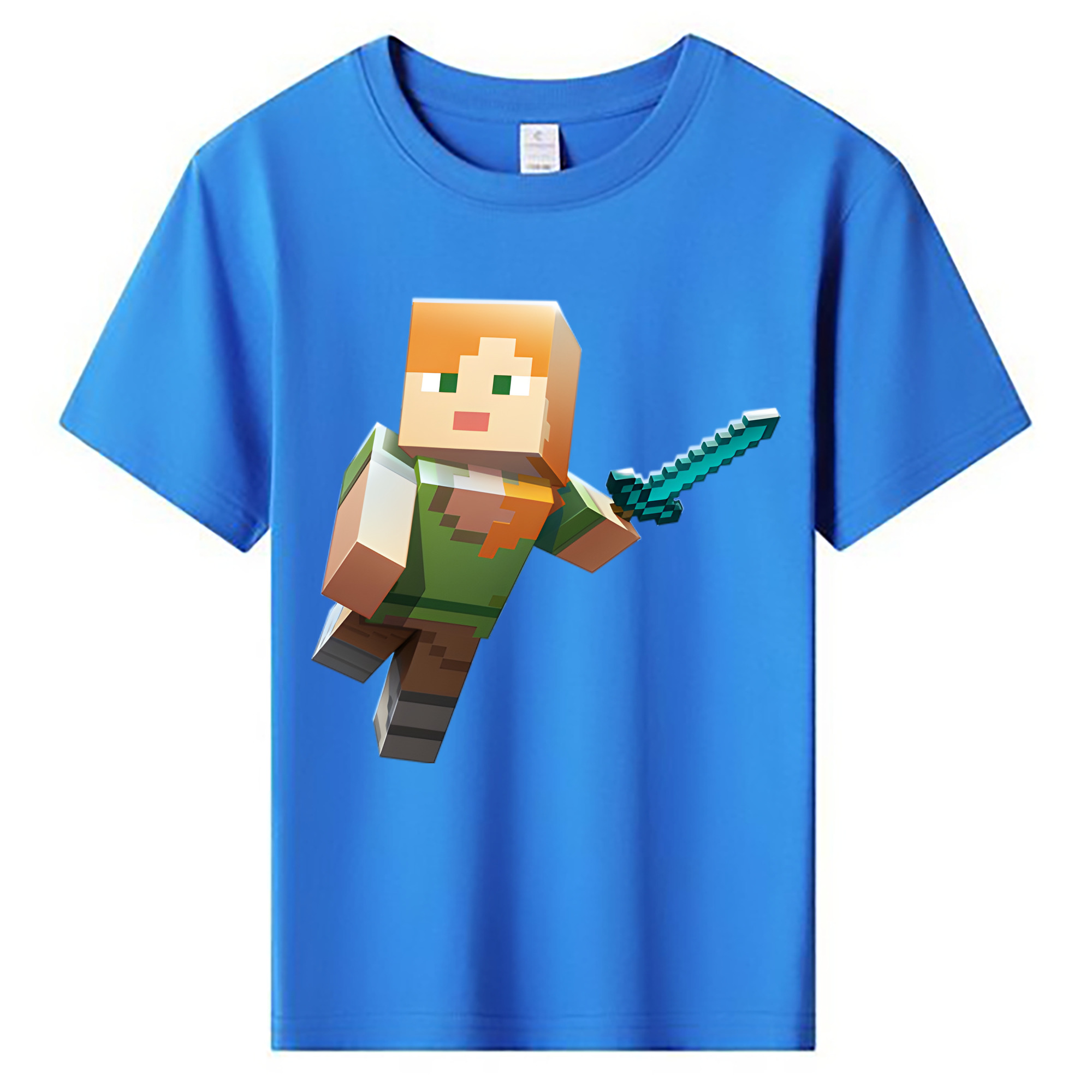 （画像用） マインクラフト ブロックの世界 Minecraft MC Block world 綿100％キッズTシャツ（フロントプリント）